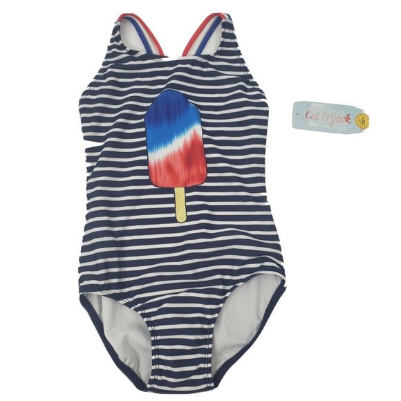 Girls' One Piece Swimsuit - Cat & Jack™ Red White - Picture 5 of 12